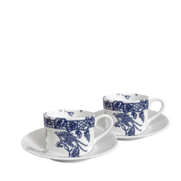 Caskata Chinoiserie Toile Can Cup & Saucer