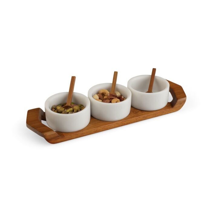 Nambé Chevron Condiment Tray with Spoons