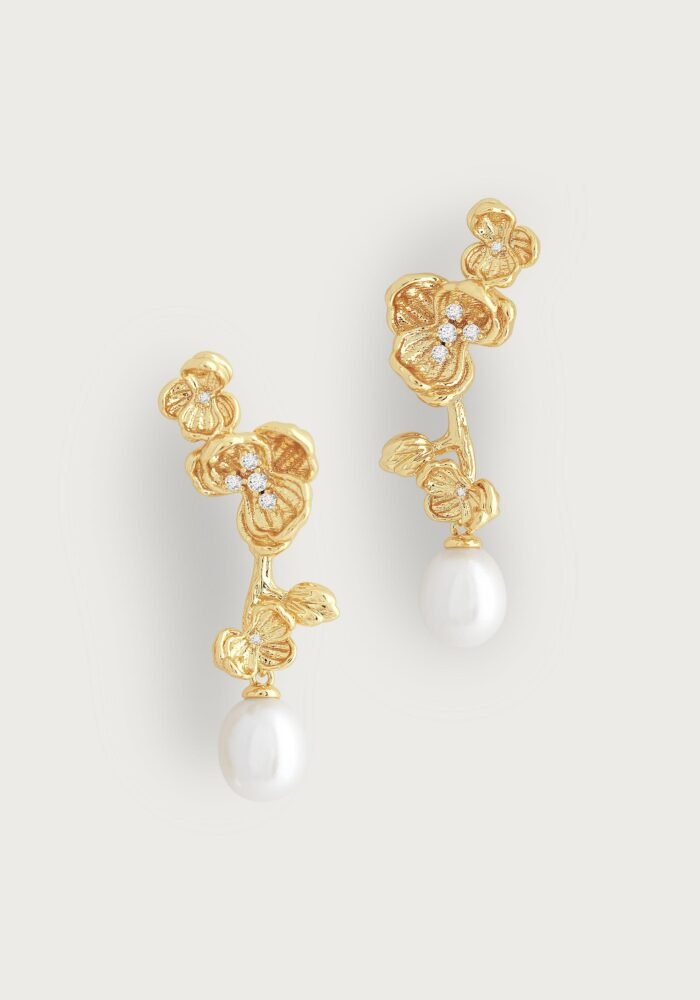 Anabel Aram Orchid Jewelry Gold Pearl Drop Earrings