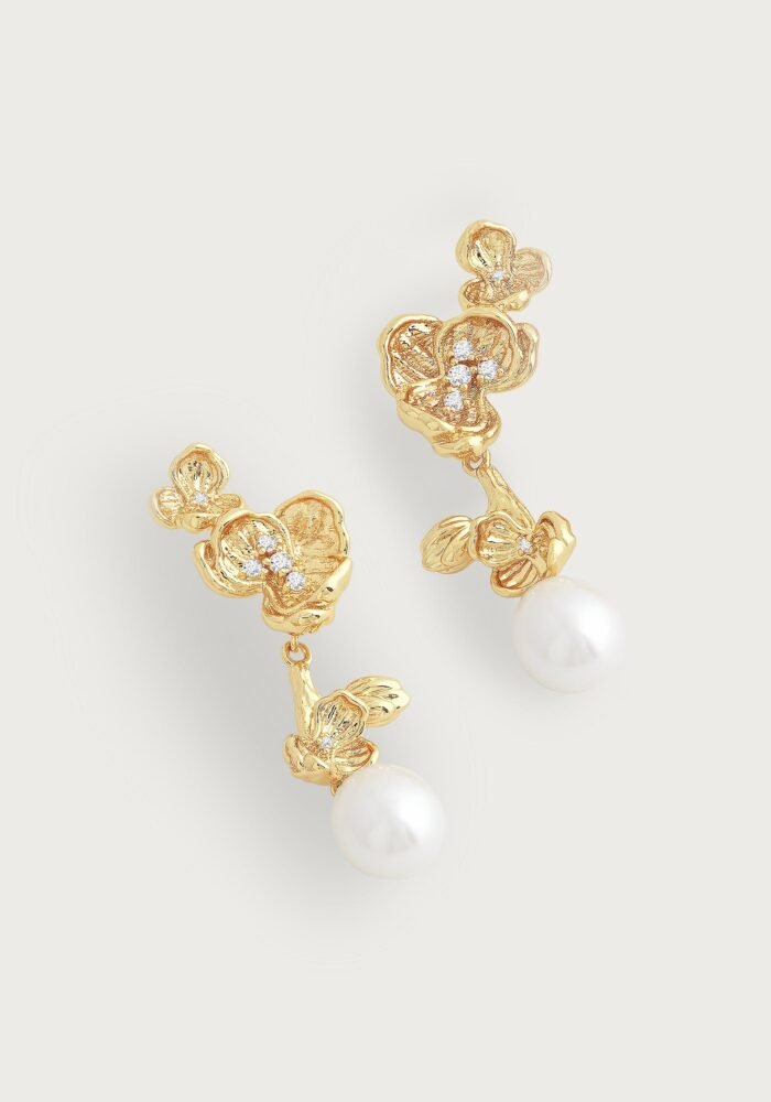 Anabel Aram Orchid Jewelry Gold Pearl Drop Earrings - Image 3