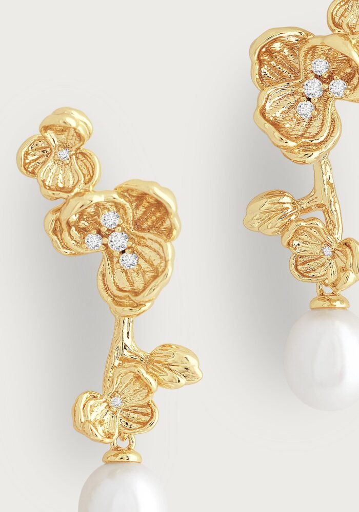 Anabel Aram Orchid Jewelry Gold Pearl Drop Earrings - Image 2