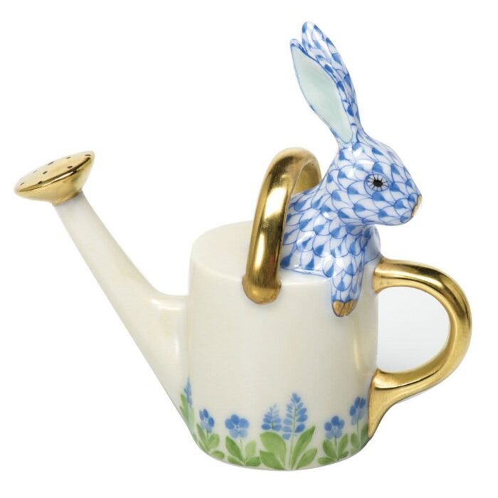 Herend Figurine Blue Watering Can Bunny