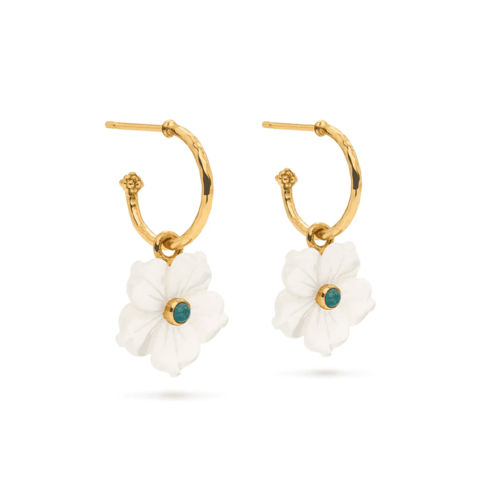 Capucine de Wulf Mermaid Garden Hoop Earrings with Flower Charm - Mother-of-Pearl